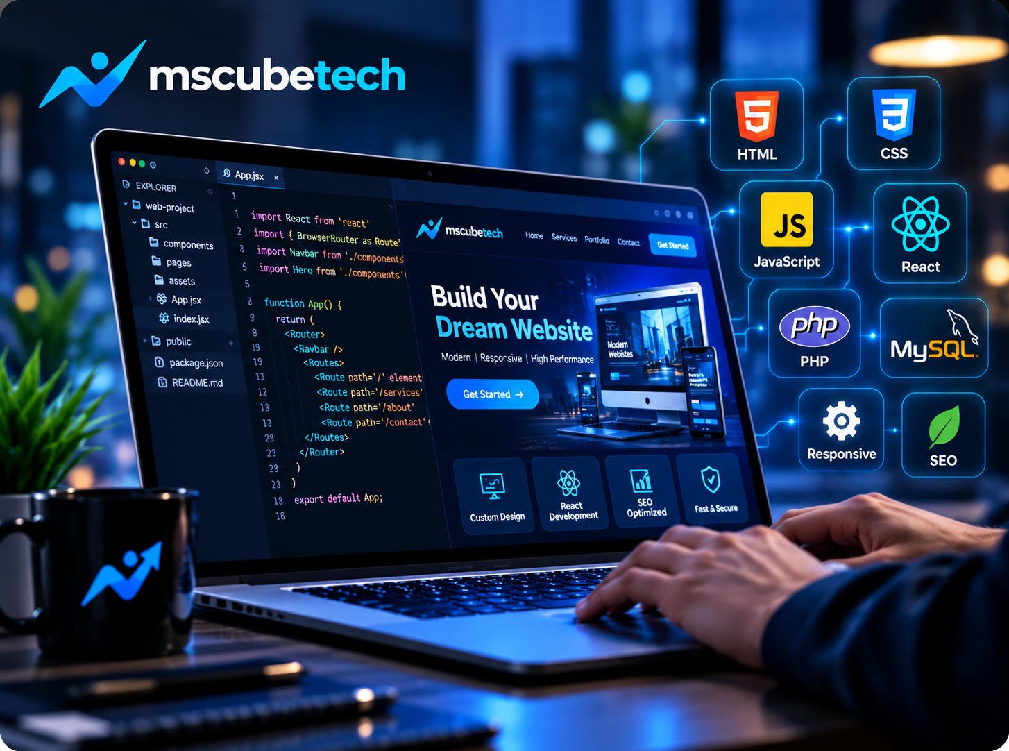 Modern custom website design on desktop and mobile